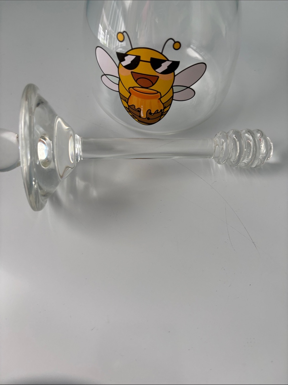 Clear Glass Bee Honey Dispenser - Yellow Bee Design - Picture 3 of 3